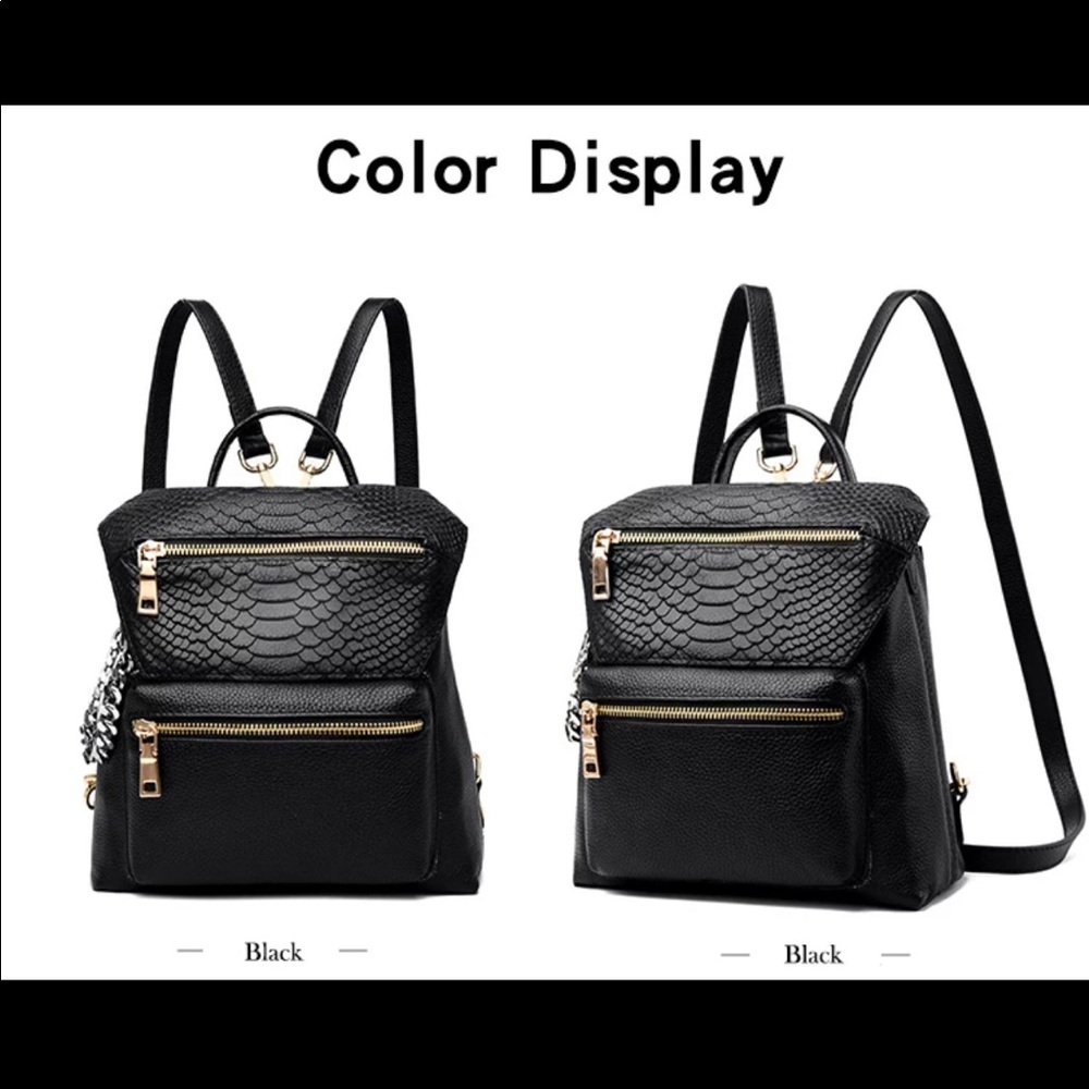 Faux Crocodile- Top Grain Leather Backpack - Picture 6 of 7
